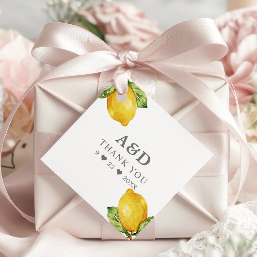 Waterverf Lemons Citrus Modern Weddenschap Harteli Bedankjes Labels