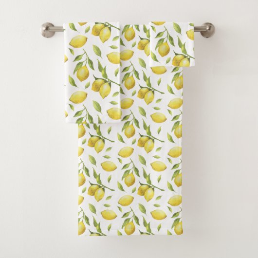 Waterverf Lemons en Greenery Pattern Bad Handdoek (Insitu)