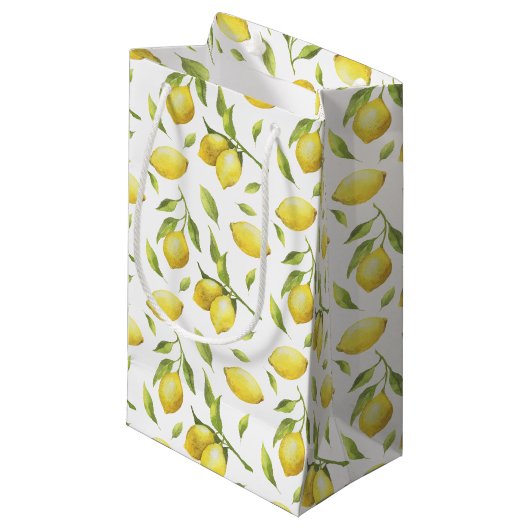 Waterverf Lemons en Greenery Pattern Klein Cadeauzakje (Voorkant Gekanteld)