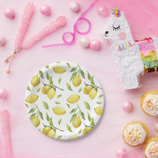  Waterverf Lemons en Greenery Pattern Papieren Bordje (Feest)