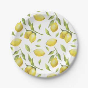 Waterverf Lemons en Greenery Pattern Papieren Bordje