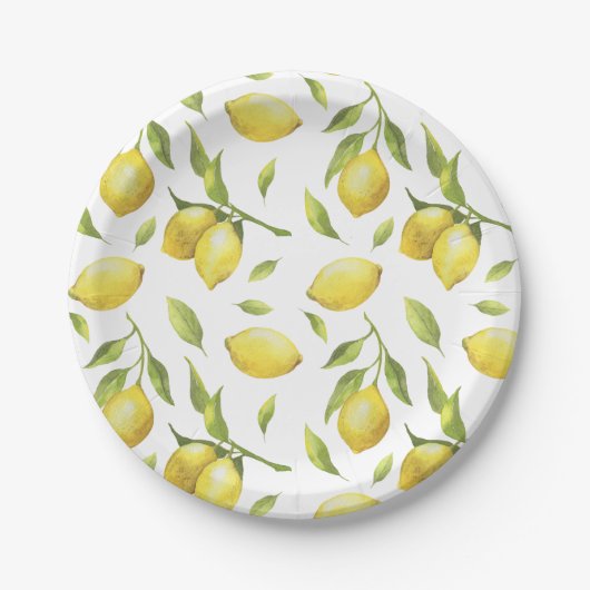  Waterverf Lemons en Greenery Pattern Papieren Bordje (Voorkant)