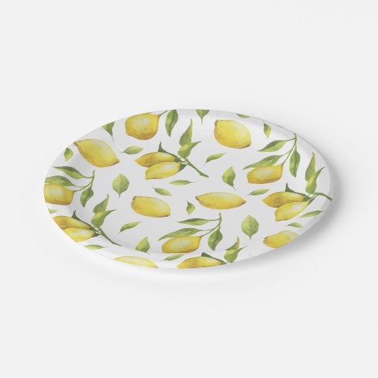 Waterverf Lemons en Greenery Pattern Papieren Bordje (Gekanteld)