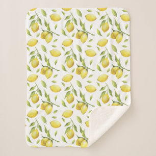  Waterverf Lemons en Greenery Pattern Sherpa Deken