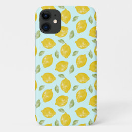 Waterverf Lemons en Leaves Pattern iPhone 11 Hoesje
