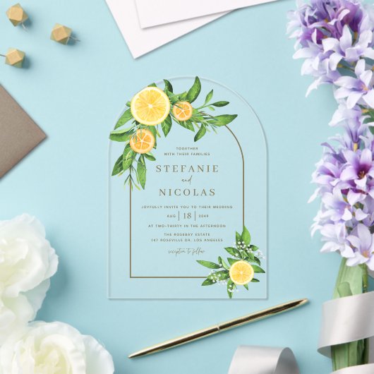 Waterverf Lemons en Sinaasappels Zomer Weddenschap Acryl Uitnodigingen (Insitu (Huwelijk))