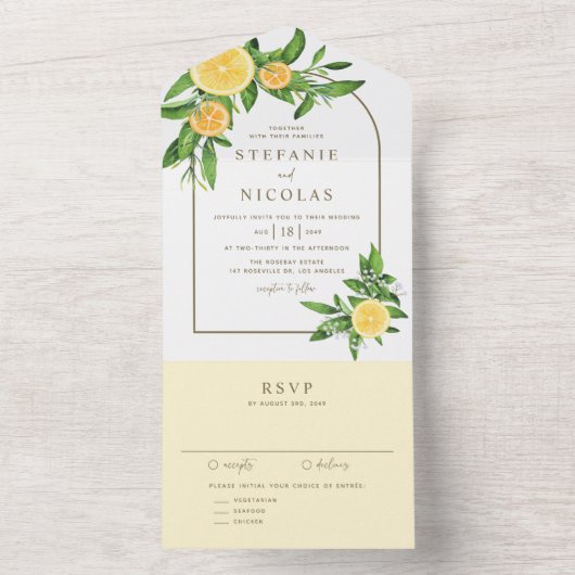 Waterverf Lemons en Sinaasappels Zomer Weddenschap All In One Uitnodiging (Binnen)