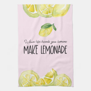 Waterverf Lemons Geel en Roze Theedoek