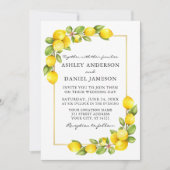 Waterverf Lemons Gold Lijst Greenery Wedding Kaart (Voorkant)