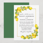 Waterverf Lemons Gold Lijst Greenery Wedding Kaart (Voorkant / Achterkant)
