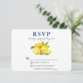 Waterverf Lemons Greenery Blue Back RSVP Kaartje (Staand voorkant)