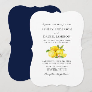 Waterverf Lemons Greenery Blue BackWedding Kaart