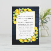 Waterverf Lemons Greenery Blue Wood Wedding Kaart (Staand voorkant)