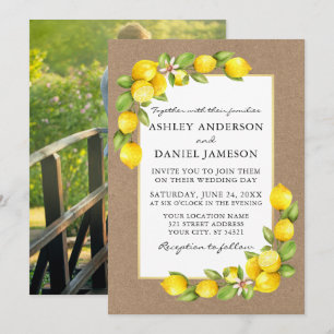Waterverf Lemons Greenery Foto Kraft Wedding Kaart