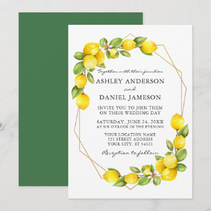 Waterverf Lemons Greenery Geo Lijst Green Wedding Kaart