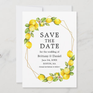 Waterverf Lemons Greenery Gold Geo Lijst Save The Date