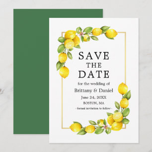 Waterverf Lemons Greenery Gold Lijst Green Save The Date