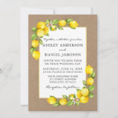 Waterverf Lemons Greenery Kraft Wedding Kaart (Voorkant)