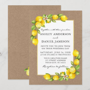 Waterverf Lemons Greenery Kraft Wedding Kaart