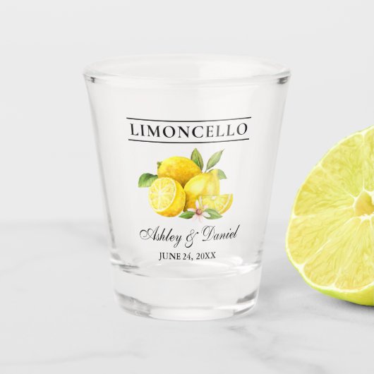 Waterverf Lemons Greenery Limoncello Wedding Shot Glas (Voorkant)