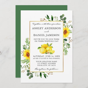 Waterverf Lemons Greenery Sunflower Wedding Kaart