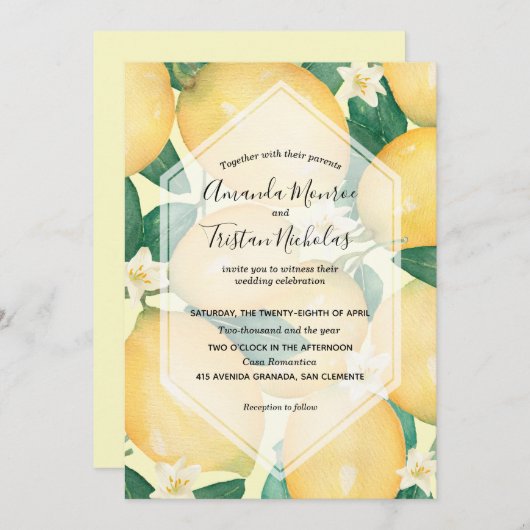 Waterverf Lemons Greenery Wedding Invitations (Voorkant / Achterkant)
