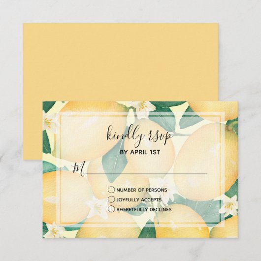 Waterverf Lemons Greenery Wedding RSVP Kaartje (Voorkant / Achterkant)