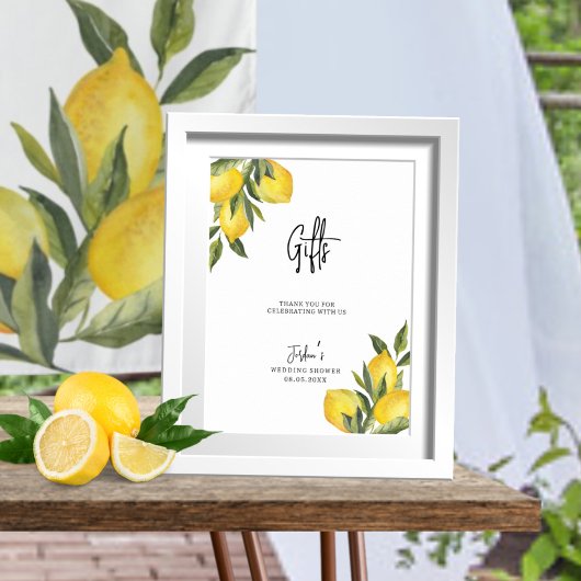 Waterverf Lemons & Greenery Wedding Shower Gifts Poster