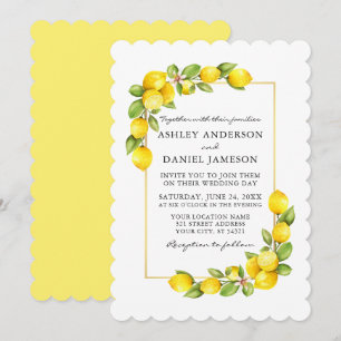 Waterverf Lemons Greenery Yellow Wedding Kaart