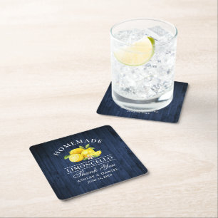 Waterverf Lemons Limoncello Blue Faux Vierkante Kartonnen Onderzetter