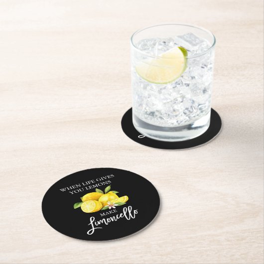 Waterverf Lemons Limoncello penseel Script Black Ronde Kartonnen Onderzetter (Insitu)