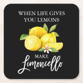 Waterverf Lemons Limoncello penseel Script Black Vierkante Kartonnen Onderzetter (Voorkant)