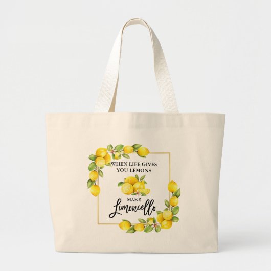 Waterverf Lemons Limoncello penseel Script Grote Tote Bag (Voorkant)