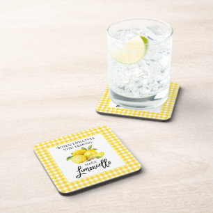 Waterverf Lemons Limoncello Yellow Gingham Bier Onderzetter