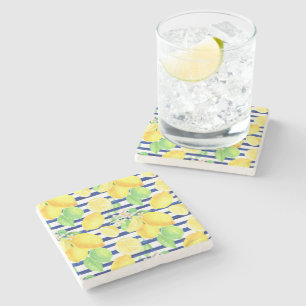 Waterverf Lemons op blauwe strepen Stenen Onderzetter