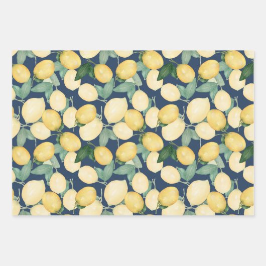 Waterverf Lemons op Navy Blue Inpakpapier Vel (Voorkant 3)
