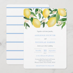 Waterverf Lemons Powder Blue Accents Weddenschap Kaart