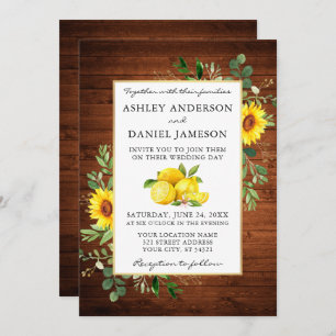 Waterverf Lemons Wood Sunflower Wedding Kaart