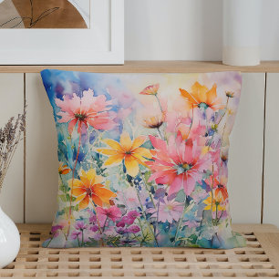 Waterverf Lente Abstracte Explosie van Wilde Bloem Kussen