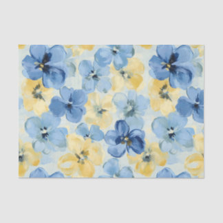 Waterverf Lente Bloemen Blauw Geel Modern Bold Tissuepapier