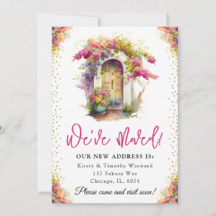 Waterverf lente bloemen deur nieuw huis aankondiging