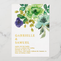 Waterverf lente bloemen & groen trouwen goud