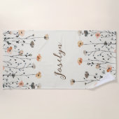 Waterverf Lente Bloemen met Naam Rustiek Strandlaken (Voorkant)