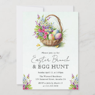 Waterverf Lente Bloemen Pasen Mand Brunch Kaart