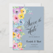 Waterverf Lente Bloemen Stoffig Blauw Save The Dat Save The Date (Voorkant)