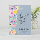 Waterverf Lente Bloemen Stoffig Blauw Save The Dat Save The Date (Staand voorkant)