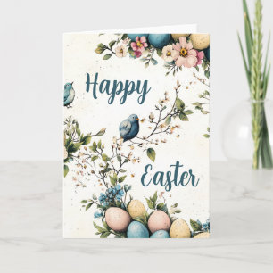 Waterverf Lente Bloemen & Vogels Pasen Feestdagen Kaart
