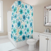 Waterverf Lente Bloemen Zachte Baby Blauwe Bloemen Douchegordijn (In situ)