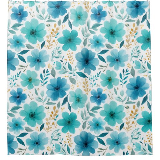 Waterverf Lente Bloemen Zachte Baby Blauwe Bloemen Douchegordijn (Voorkant)