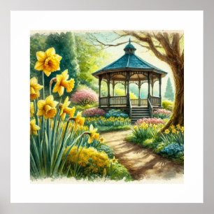 Waterverf Lente Bloemengaas AI Kunst Poster
